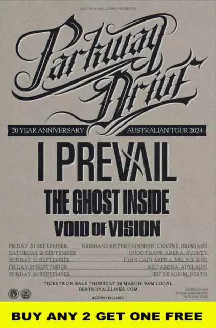 PARKWAY DRIVE 2024 Australian Laminated  Tour Poster A4  FREE POSTAGE