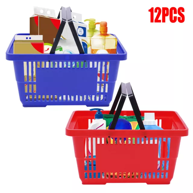 Stackable Shopping Baskets w/ Handles Plastic Shopping Totes Set of 12 Blue/Red