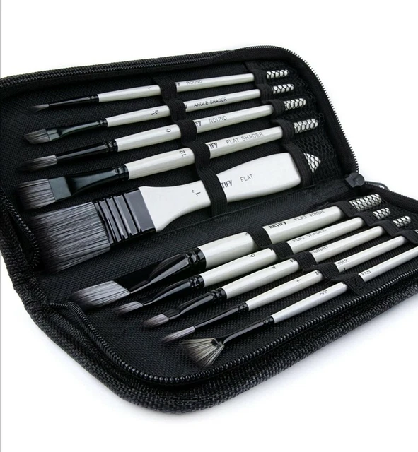 Set Di 10 Pennelli Pittura Con Custodia Per Il Trasporto. Per Pittura Olio,...