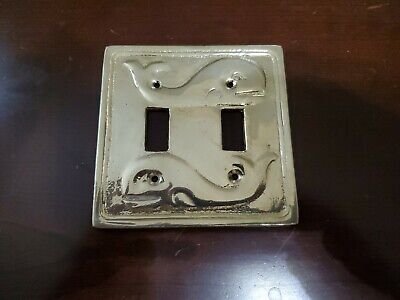 1 VTG. Solid Brass Double 2 Light Switch Plate Whale Nautical Ocean Beach Decor