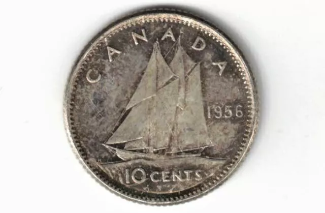 Canada 1956 10 Cents Dime Queen Elizabeth Ii Canadian .800 Silver Coin