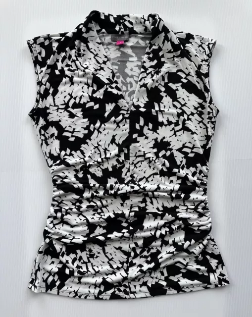 Vince Camuto Women's Size S Black, White Sleeveless Confetti Print Blouse Top