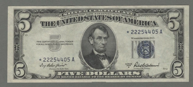 1953 A  $5 Silver Certificate  Fr.1656* ( Fancy Serial No# )  ( Au Or Better )