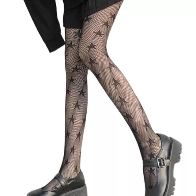 Women Goth Star Patterned Fishnet Pantyhose Harajuku Sheer Mesh Tights Stockings