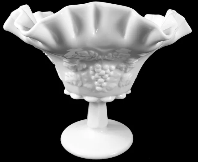 Westmoreland Milk Glass Paneled Grape 8"d Crimped And Ruffled Rim Open Compote