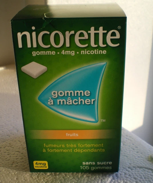 NICORETTE fruits 4 mg gomme a macher 105 gomme SANS SUCRE NEUF Exp 2024.