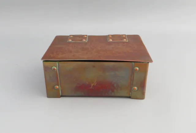 Arts & Crafts Style Small Hammered & Riveted Copper Box 12.5cm x 9cm x 5cm