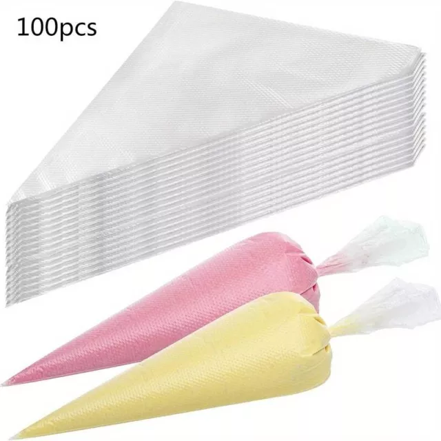 100 Pcs Disposal Plastic Cake Piping Bag Icing Cream Pastry Cookies Decorating