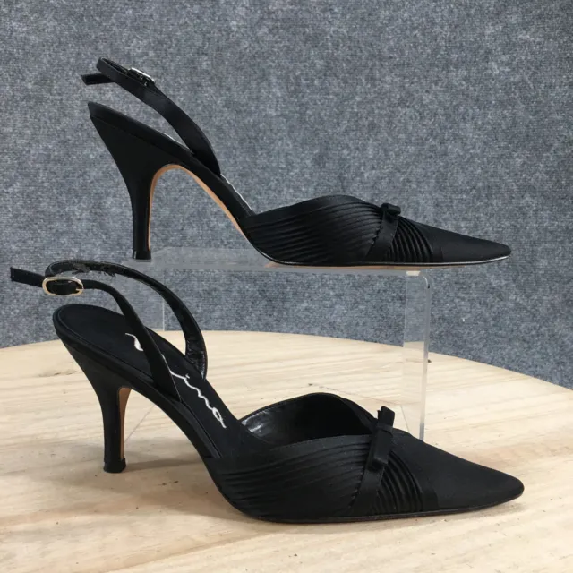 Nina Sandals Womens 6.5M Casual Pointed Mule Slingback Black Fabric Kitten Heels