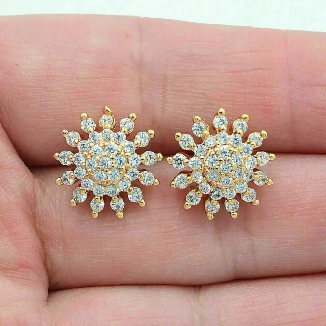 2CT ROUND CUT Simulated Diamond Wedding Cluster Stud Earrings Yellow ...