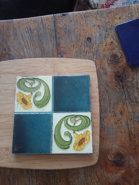 Antique Tile Art Nouveau Primrose Design 155 Mm Square 10 Mm Deep . By W.S... 2