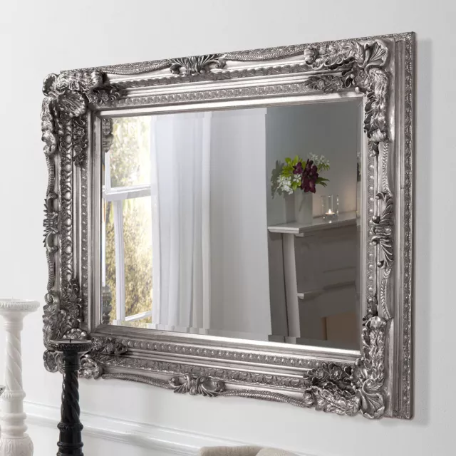 La Belle Ornate Shabby Chic Vintage Large French Wall Mirror Silver 118cm x 87cm
