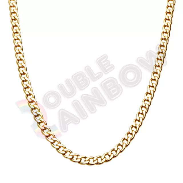 Men Women's Stainless Steel 14K Gold Plated Cuban Curb Necklace Link 18-36"Chain