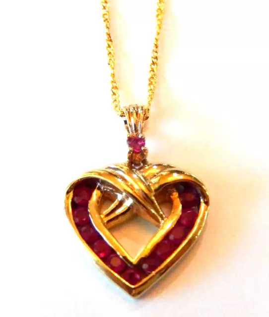 Gold Vermeil .925 Sterling Silver Natural Ruby Heart Pendant w/18" chain