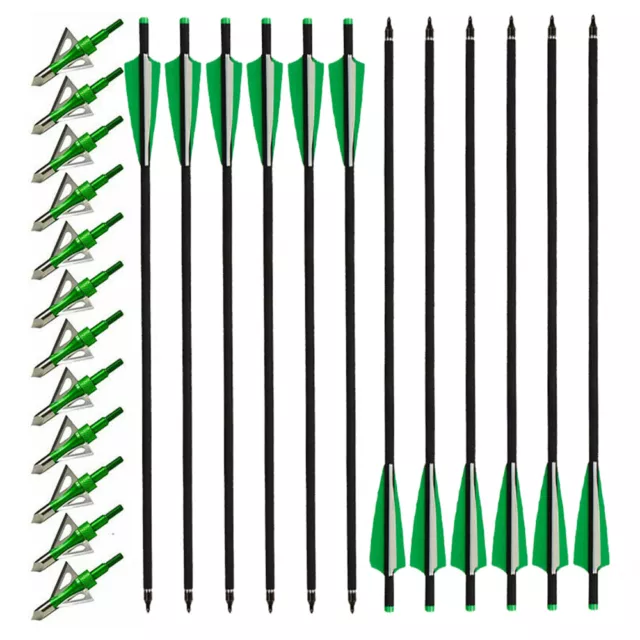 20" Carbon Arrows Crossbow Bolts OD 8.8mm Hunting Broadheads Replaceable Points