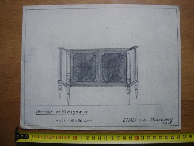 Planche Estampe MEUBLE MOBEL FURNITURE MOBILI dressoir Glasgow EHALT Strasbourg