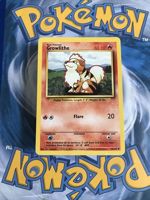 PSA 8 - Pokemon Card - Base 28/102 - GROWLITHE (uncommon) - NM-MT