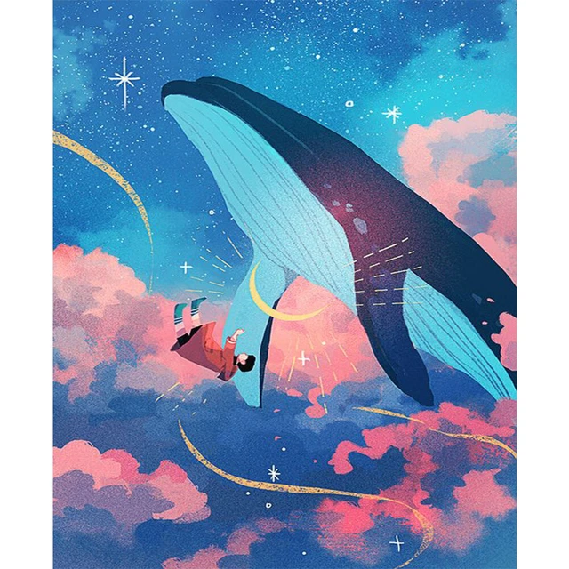 Whale in Cloud DIY Oil Paint By Numbers Paintwork for Kids Adults No Frame Craft