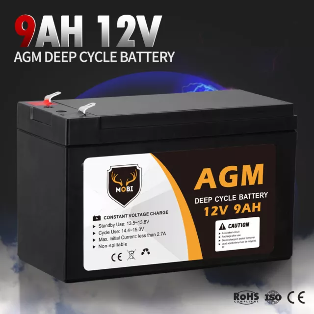 MOBI 9AH 12V AGM Deep Cycle Battery Camping Marine 4x4 4WD Solar Power Bank