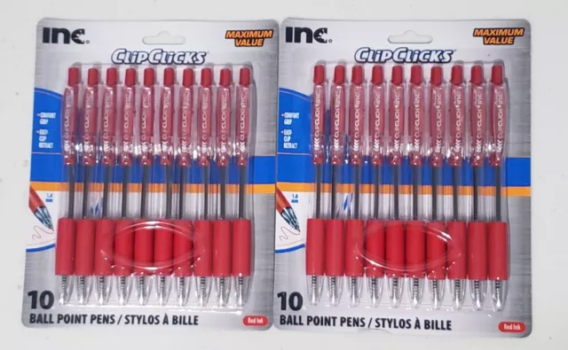 Inc Clip Clicks 8pk Ball Point Pens Colored Ink 1.0mm Comfort Grip- 4 Colors