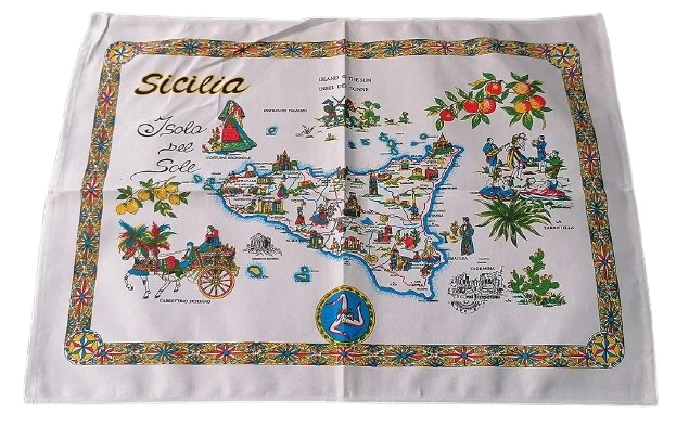 12 Strofinacci In Cotone Souvenir Italia - Stampe Sicilia, Sorrento, Limoni, Pizza E Pasta, 60x90 Cm