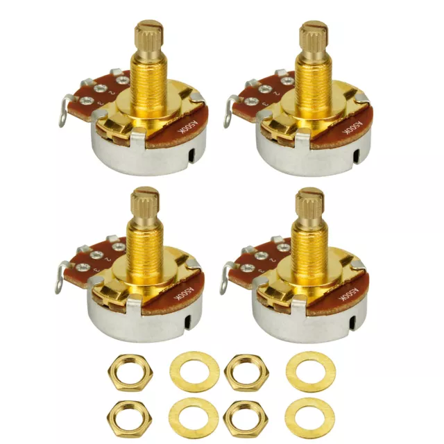 4PCS A/B 250K/500K Full Size Brass Long Shaft Guitar Potentiometer Pot Switch 3