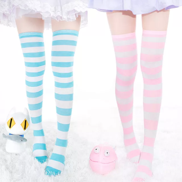 CUTE OVER KNEE Socks Women Girls Stockings Striped Pastel Pattern