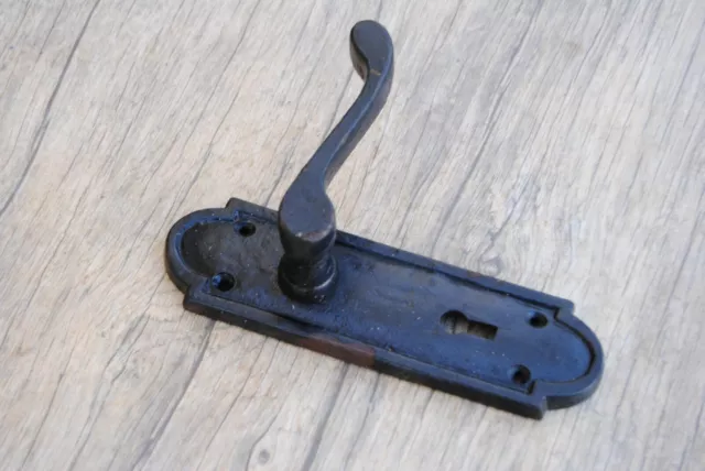 Vintage cast iron black painted Entrance Door Mortise handle pull rustic farm 3