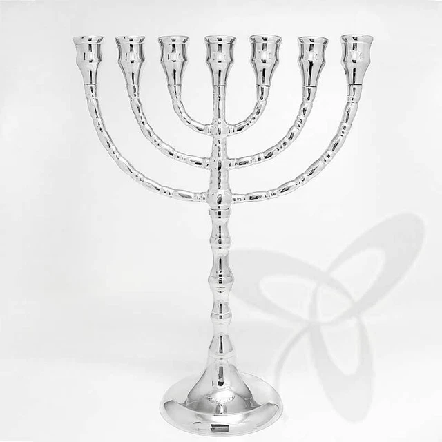 LARGE menorah brass 25cm handmade nickel plated candle holder Menorah silver 269