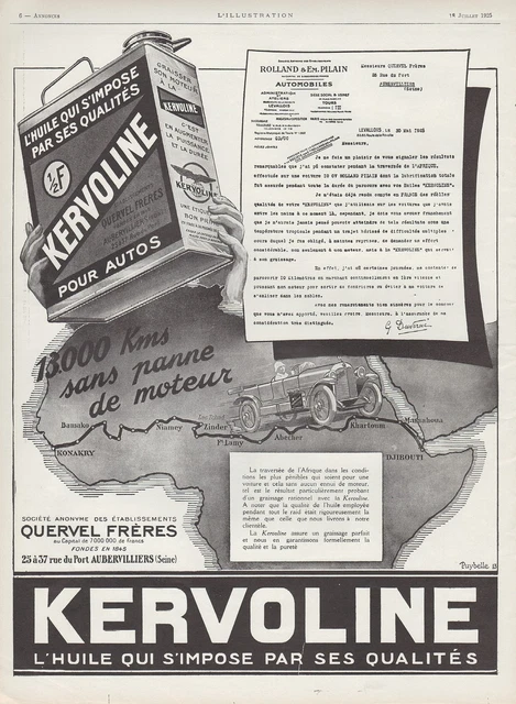 Kervoline Rolland Pilain La 10 Cv Mission African Car Ad 1925