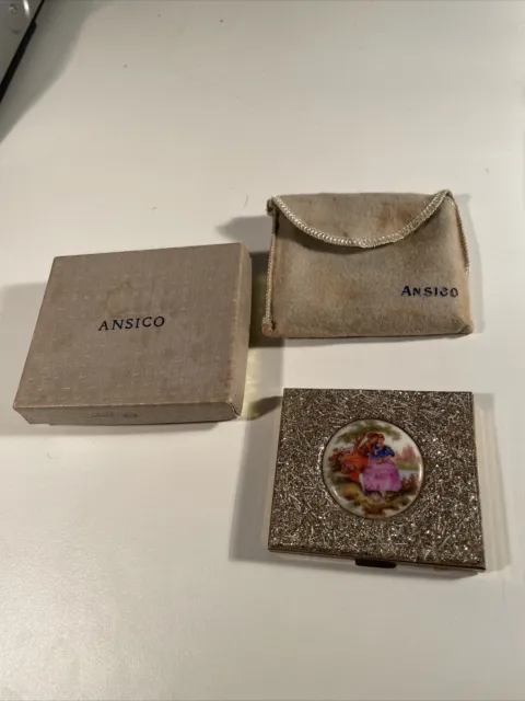 Vintage  Ansico Mother of Pearl 1950s Ladies Compact, With Original Case And Box