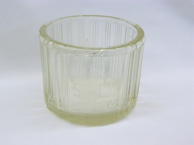 Antique Hoosier Cabinet Triple Skip Ribbed Clear Glass Salt Canister Jar Dish!