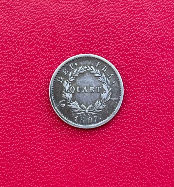 Quart de Franc tête de nègre laurée 1807 A, Napoléon Empereur. TTB/TTB+