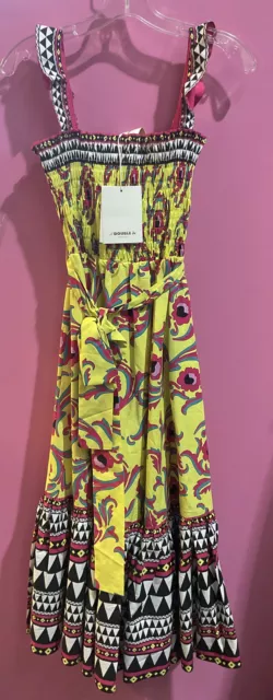 NWT La Double J Smock Dress Cartwheel Giallo in Cotton Poplin Pockets Size Small