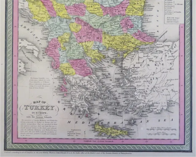 Ottoman Empire Greece Albania Romania Serbia Wallachia Crete 1850 Mitchell map