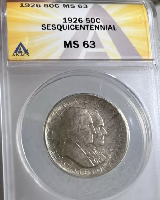 1926 ANACS MS63 Sesquicentennial Commemorative Silver Half Dollar