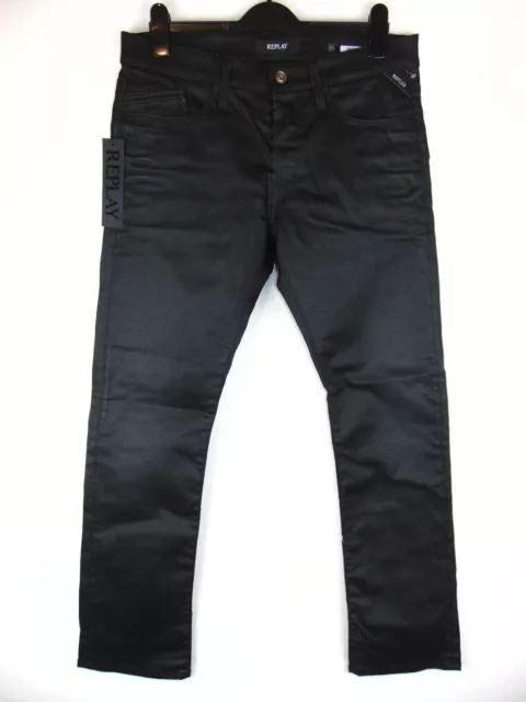 Replay Respinplus ANBASS Mens Jeans Coated Black Slim Straight BNWT 31W 36L £150