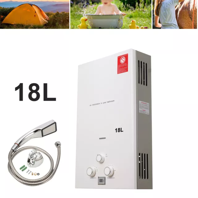 18L Tankless LPG Hot Water Heater Wall-Mounted for Camping Showers&Trailer White