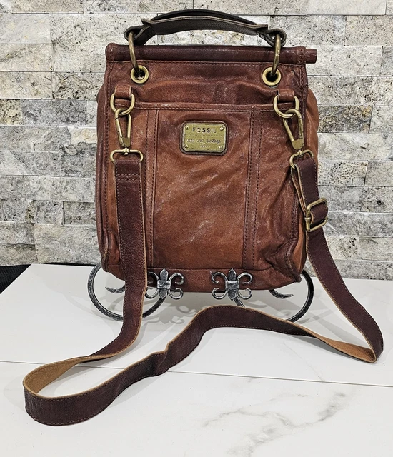 Fossil "Long Live Vintage 1954"  Weathered Leather Convertible Crossbody Purse