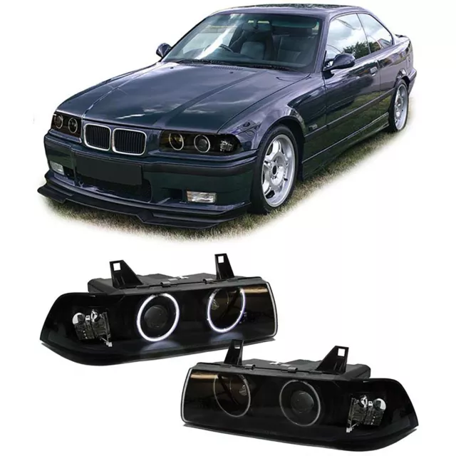 CCFL Angel Eyes Scheinwerfer schwarz für BMW 3ER E36 Coupe Cabrio