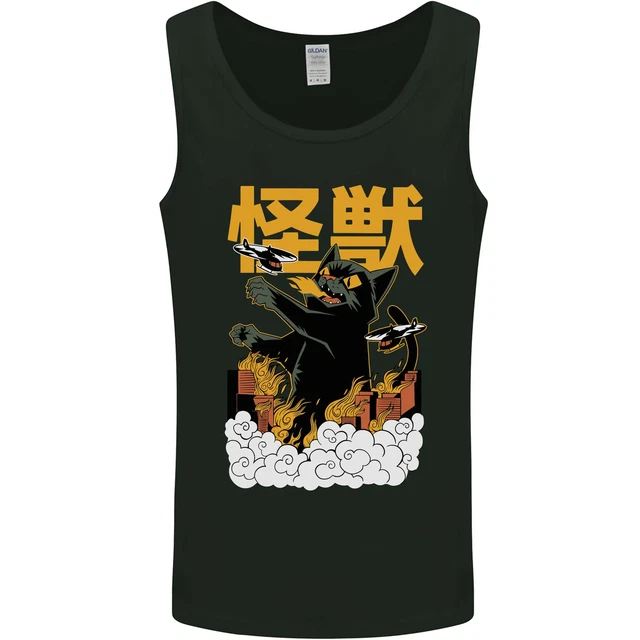 Catzilla Divertente Gatto Monster Parodia Uomo Canotta Maglia