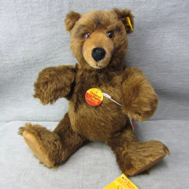 Vintage Steiff Brown Jointed Bear 13in Gold Button Wool Cotton Stuffed Animal