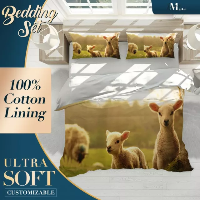 Sheep Animals Farm Gold Duvet Cover Set Single Double Queen King Size