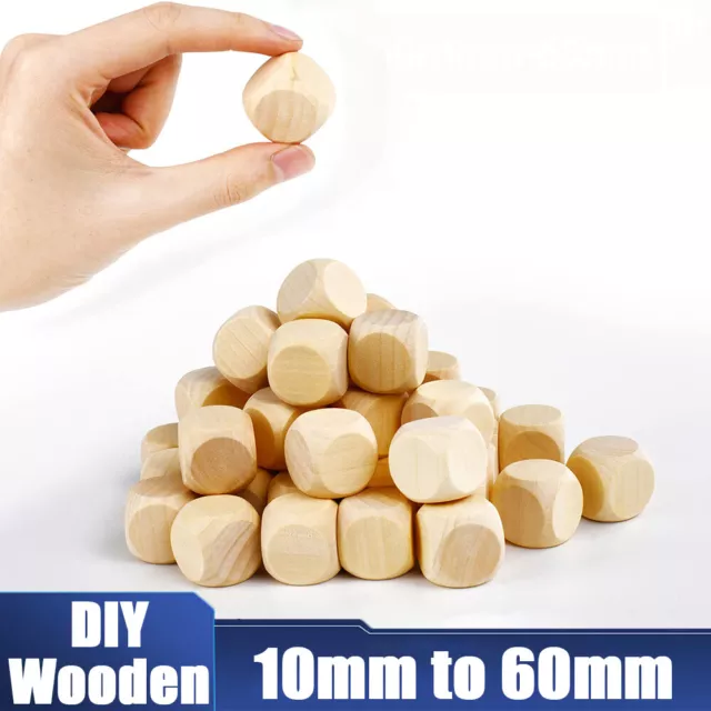 Wooden Dice Plain Blank Cube Untreated RPG Craft 10,16,20,25,30,40,50,60 mm DIY