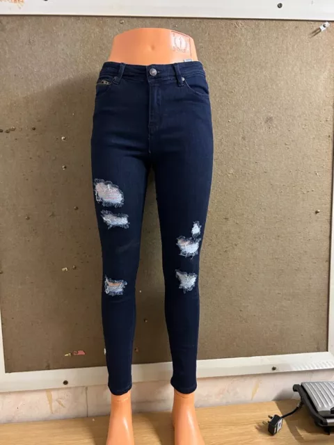 Nuevo Pantalones de mezclilla ajustados elásticos rasgados para mujer talla 6-14