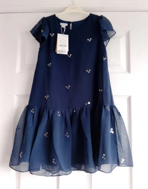 NEW Monsoon - Age 8 - Navy Blue Chiffon Sequin Embellished Dress