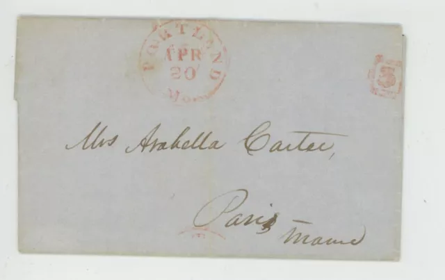 Mr Fancy Cancel Stampless Portland ME Paris Maine 5 1849 FLS #643