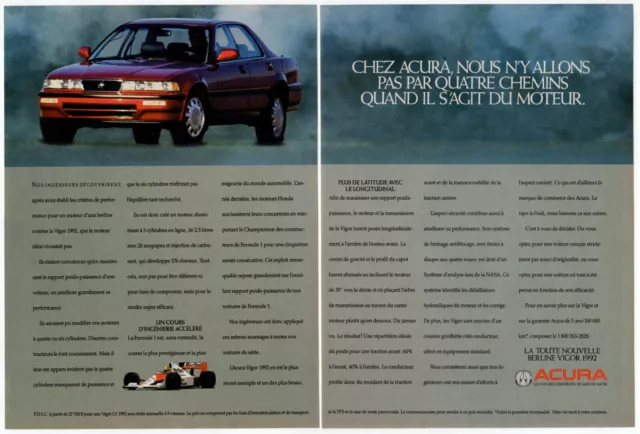 1992 ACURA Vigor Vintage Original 2 page Print AD | McLaren F1, Senna Red car