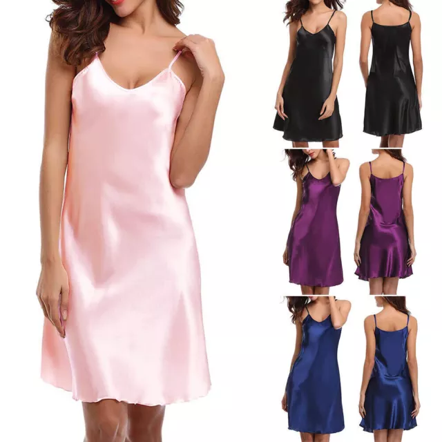 Women Sexy Satin Chemise Lingerie Sleepwear Nightdress Cami Slip Dress