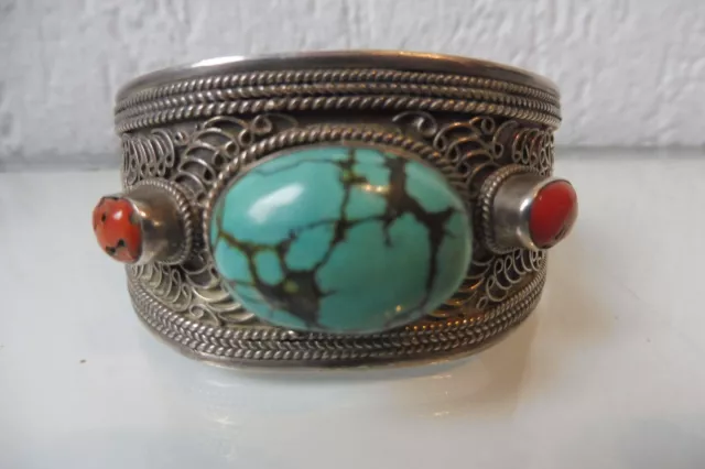 Brazalete,Muy Bonita, vieja Brazalete, 925 Plata Con Turquesa Y Coral